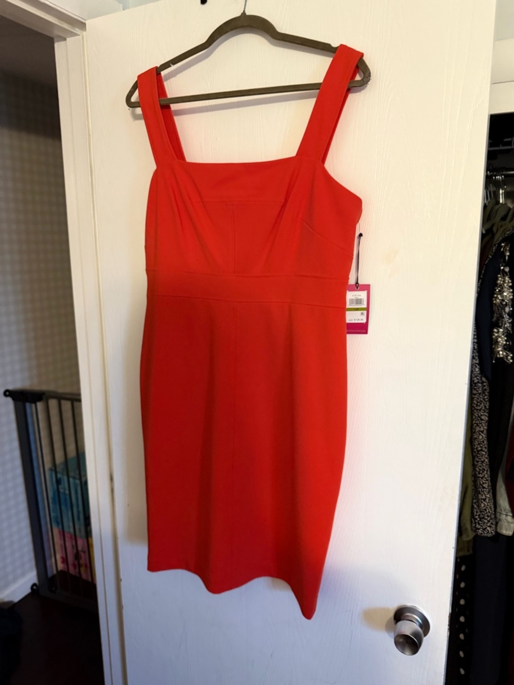 Vince Camuto Red Square-Neck Midi Sheath Dress